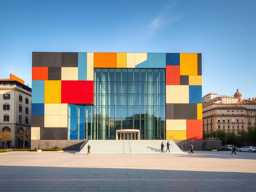 A magnificent Cubist-inspired facade adorns the Picasso Museum Málaga, its angular shapes and vibrant colors reflecting the innovative spirit of the renowned artist. The museum stands as a striking architectural centerpiece, its expansive glass panels casting soft, diffused light across the geometric forms. In the foreground, a tranquil plaza invites visitors to pause and admire the building's unique design, while in the background, the historic cityscape of Málaga provides a captivating backdrop. The overall scene evokes a sense of artistic wonder and cultural immersion, perfectly encapsulating the essence of Málaga's thriving creative landscape.