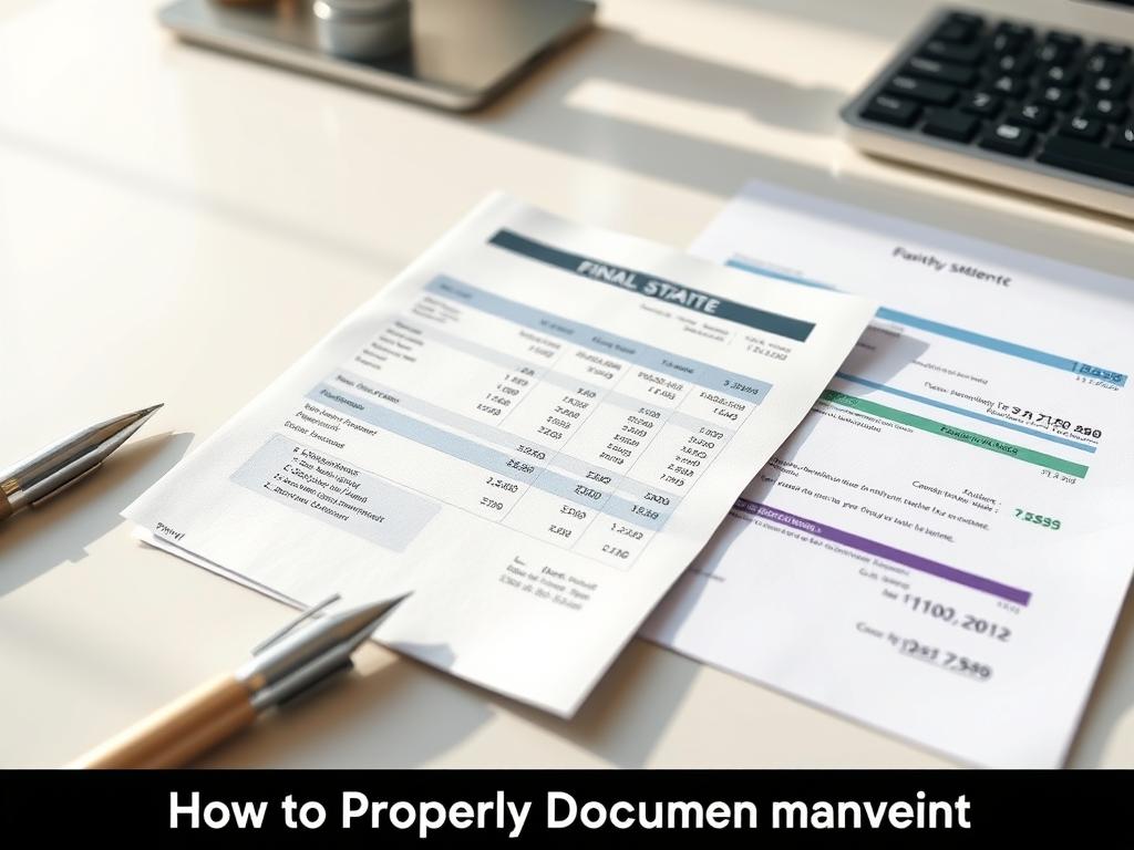 A well-lit, high-resolution close-up of a neatly organized bank statement and supporting financial documents on a clean, minimalist desk. The statement displays a healthy account balance and transaction history, conveying financial stability and responsibility. The documents are arranged in a visually appealing manner, with a sense of professionalism and attention to detail. The lighting is soft and natural, creating a calm, professional atmosphere. The composition highlights the key information while maintaining a clutter-free, organized appearance, suitable for illustrating the "How to Properly Document Your Financial Status" section of the article.